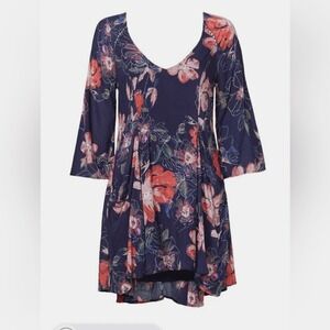 Free People Women Dress Tunic 2 Floral Trapeze Pockets Indie Boho 3/4 Sleeve